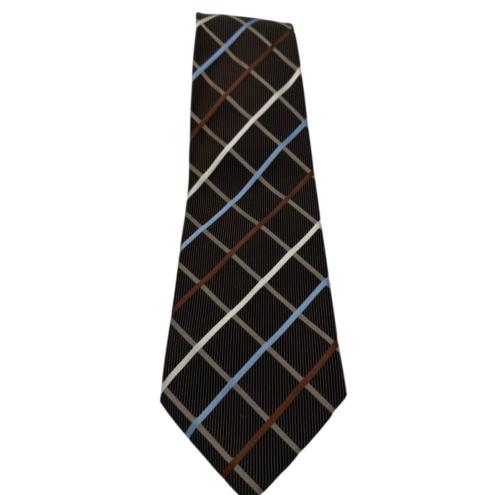 Donald J Trump Signature Collection Tie Mens 58"x3.5" Brown‎ Plaid Silk  (TF20)